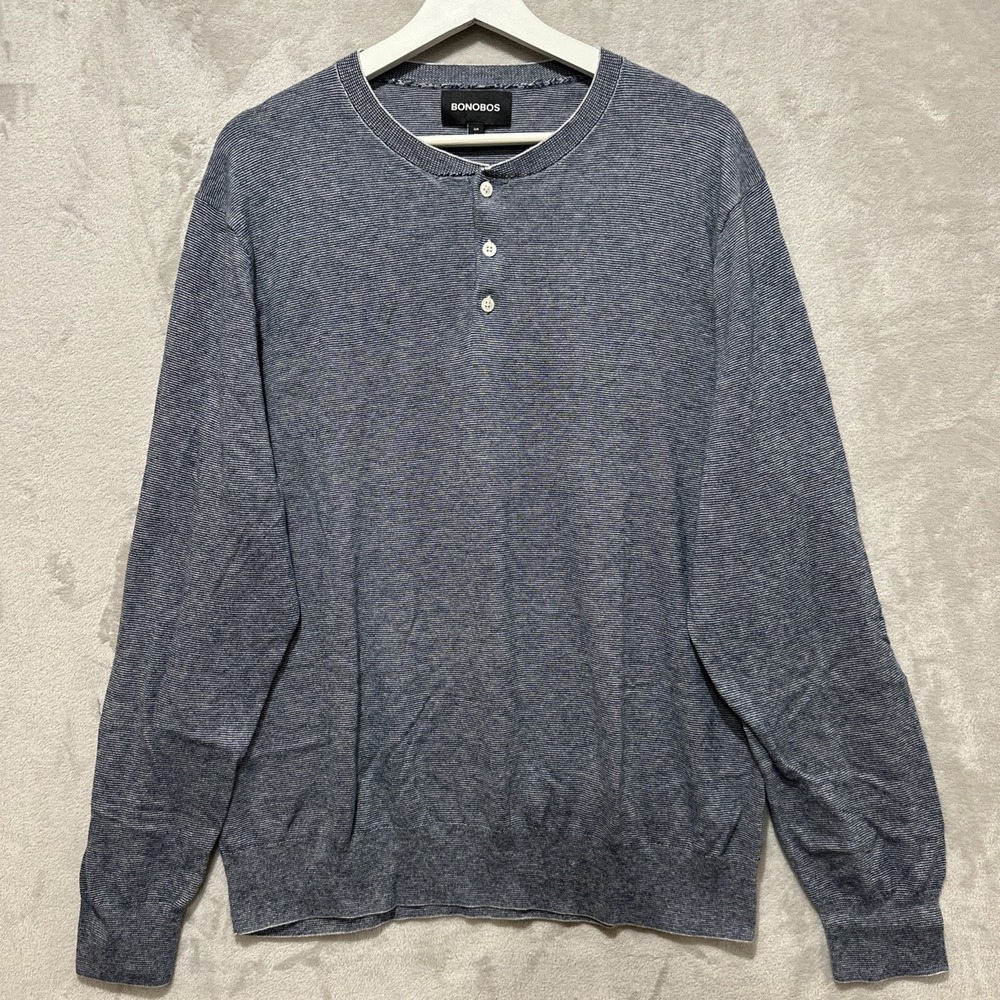 Bonobos Mens Long Sleeve Henley Shirt Gray Heathered Striped Placket Size XL
